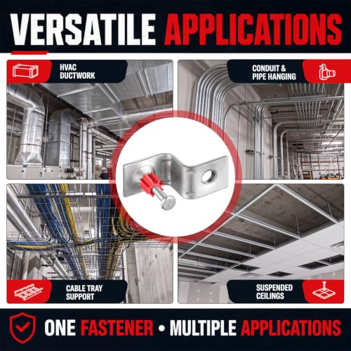 Hicarer 50 Pack 1/4-20 Threaded Rod Hangers with Pre-Assembled Drive Pins, Zinc Plated Z-Clips with Orange Flute Washer for Ceiling Concrete, Steel, Pro Grade for Electrical and HVAC 1/4-20 Inch