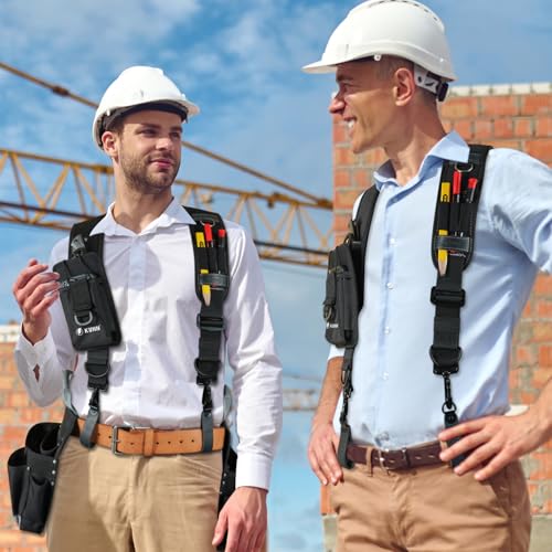 KUNN Leather Tool Belt Suspenders Construction Bag Suspenders & Electrical Tape Holder