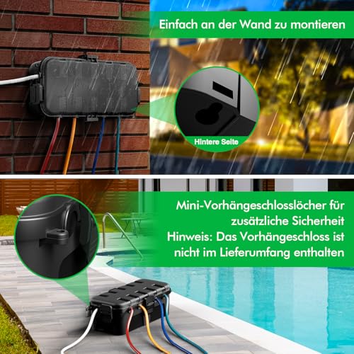 RESTMO Medium IP54 Cable Box, Waterproof, Weatherproof Cable Box, Outdoor | Ideal for protecting outdoor extension cables, power strips, outdoor sockets, angled plugs (29 x 13.2 x 10 cm), black 1 Stück