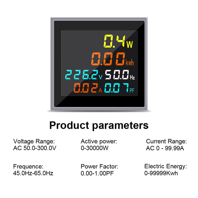 KETOTEK AC Current Voltage Amperage 6in1 Power Energy Monitor LCD Digital Display Voltmeter Ammeter AC 50.0-300.0V 100A Mini Multimeter Volt Amp Watt Meter with Current Transformer CT