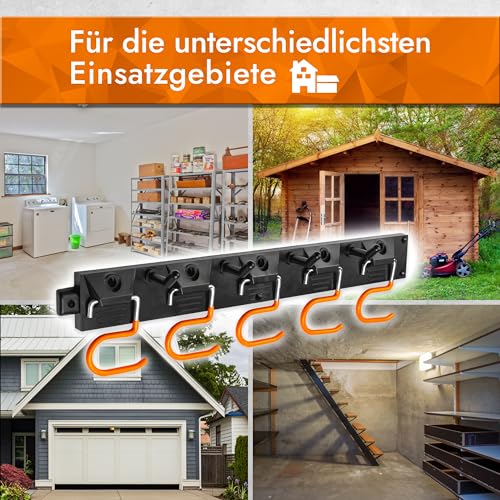 Garden Tool Holder [2 x 40 cm] Tool Organiser with Non-Slip Hooks - Tool Holder for Brooms, Hoes and Other Garden Tools (Broom Holder Wall) 2*40