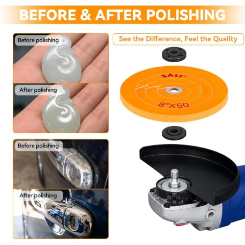 SALI 3 Pack Polishing Wheel for Bench Grinder Buffing Wheel 8 inch Yellow-Coarse White-Medium White -Fine (50 Ply) for 5/8'' Arbor Buffer Polisher Polish Pad Multi