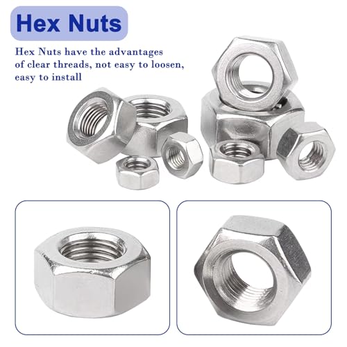 511 PCS SAE and Metric Stainless Steel Hex Nut Assortment Kit,2#56 4#40 6#32 8#32 10#24 10#32 12#24 1/4-20 5/16-18 3/8-16 7/16-14 1/2-13 M2 M2.5 M3 M4 M5 M6 M8 M10 M12(SAE&Metric) SAE&Metric