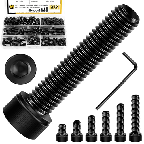 Mywish 30Pcs M6 x 50mm M6 Screws & 240Pcs M6 Bolt Nuts and Bolts Assortment Kit, M6 Screw x 8/12/16/20/25/30mm, Flat Head M6x1.0 Bolt Hex Socket Cap Screws Bolts, Metric Screw Assortment