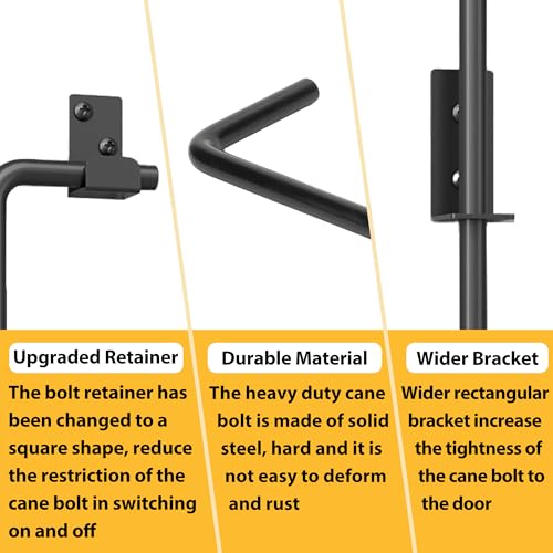 24" Heavy Duty Cane Bolts for Gates with Upgraded Square Hardware Gate Drop Rod with Black Finish for Wood PVC Vinyl Fences Gates, Double Doors-2 Pack 24Inch-2pack