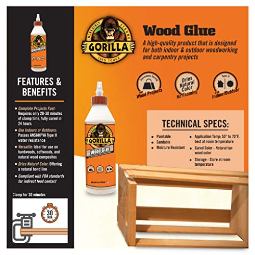 Gorilla Wood Glue, 18 Ounce Bottle, Natural Wood Color, (Pack of 2) 2 - Pack