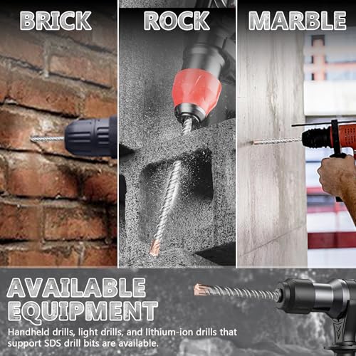 12PCS SDS Plus Rotary Hammer Drill Bits, 12PCS(5/32" to 5/8" ×12") - 4 Carbide Cutting Edges, Ideal for Masonry| Heavy-Duty Masonry |Hammer Drill Bits for Precision Drilling 12PCS(5/32" to 5/8" ×12")