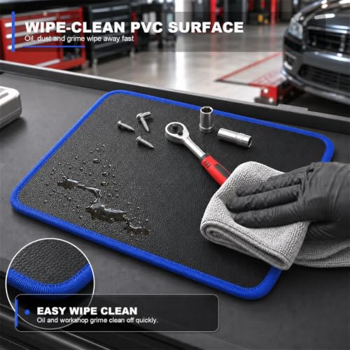 Magnetic Tool Mat Set, Magnetic Pads for Tools - Heavy Duty Magnetic Tool Holder, Flexible Magnet Mat Tray Organizer, for Auto Repair & Workshop, Practical Gifts for Men Dad Mechanics Blue 4