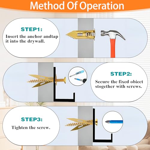 420PCS Self Drilling Drywall Anchors with Screws Kit, Wall Anchors for Drywall, Heavy Duty Metal Expansion Bolts, Sheetrock Anchors & Zinc Plated Steel Expansion Screws, No Drill Needed for Shelf, etc 420