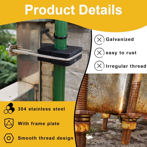 4 Sets Square U Bolts 4-1/16 inch Wide, Sunxer Tool Stainless Steel U Clamp with Nyloc Nuts Washers and Plates for Pipe Beam Trailer (M10 x 102mm x 200mm) M10 x 102mm x 200mm