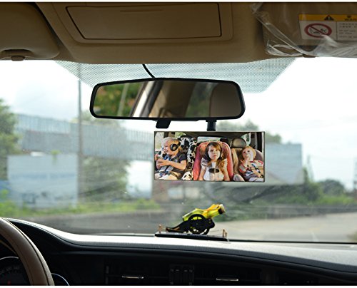 Suction Cup Baby Car Mirror, Ampper Adjustabe Long Arm HD Glass Convex Wide Angle Interior Rearview Baby Rear Facing Mirror (Frameless Rectangle, Large, 6.7" X 2.9") Suction Cup Rectangle