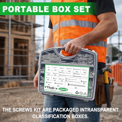 1000PCS Wood Screws Assortment Kit,#8/M3/M4/M5/M6 Assorted 304 Stainless Steel Marine Grade Screws,Pan & Flat & Phillips Truss Head Assorted Screws(1/2" to 2" Length) Silver-1000PCS