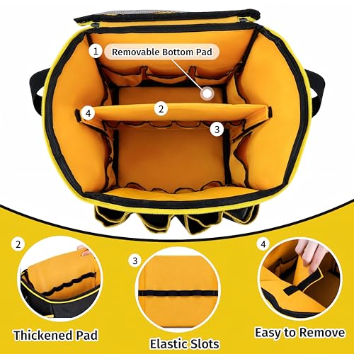 Heavy Duty Tool Bag with Multiple Pockets, 1680D Tear-Proof Tool Tote Organizer with Adjustable Shoulder Strap, Portable Toolbox for Men, Electrician, Father's Day Birthday Gift