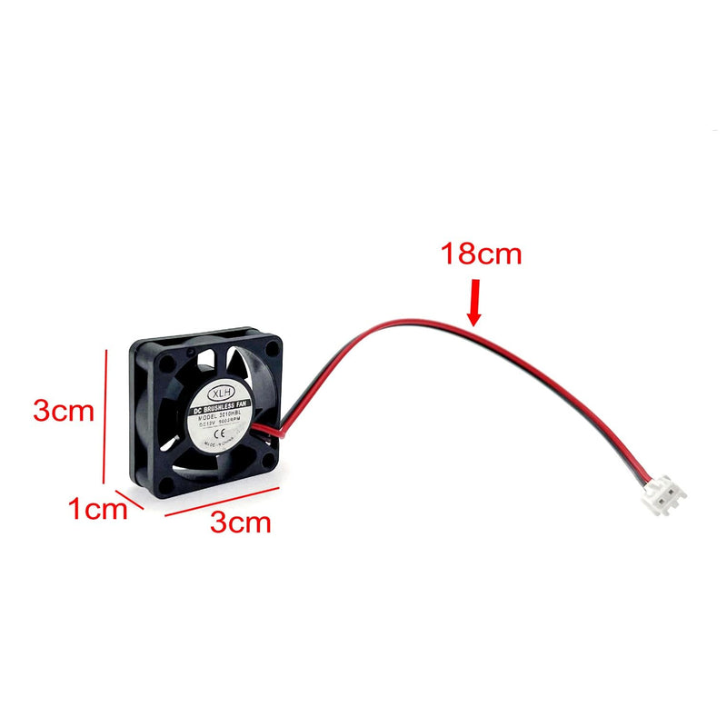JZK 2PCS 30x30x10mm 2pin DC 12V Quiet Mini Fan with Cables 3010 Small Quiet Fan 30mm 3cm Miniature Brushless DC Fan 12V 3D Printer Fan with Cable, Heatsink Fan