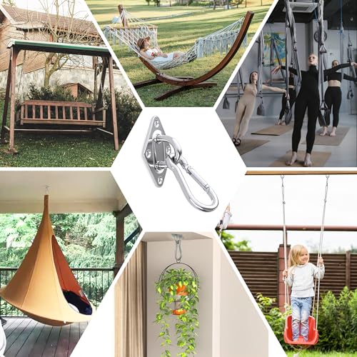 OHIYO Heavy Duty M10 Hanging Bundle: 4Pack 5inch Self-Tapping Eye Hooks + 2 Pad & 2 Snap Hooks for Hammock, Swing, Yoga, Indoor/Outdoor
