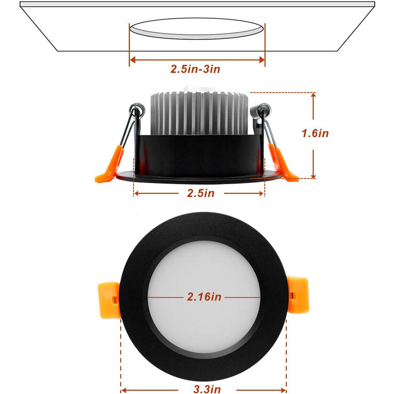 YGS-Tech 3 Inch LED Recessed Lighting, Dimmable Downlight 5W(40W Halogen Equivalent), CRI80, 3000K Warm White, Ceiling Light with LED Driver(4 Pack) 3000k (Warm White) Black-3Inch-4Pack