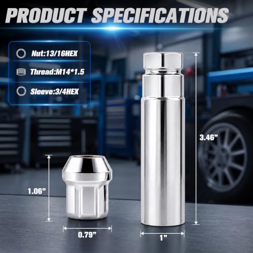 M14x1.5 Anti-Theft Spline Wheel Lug Nuts, 24 Pack Chrome