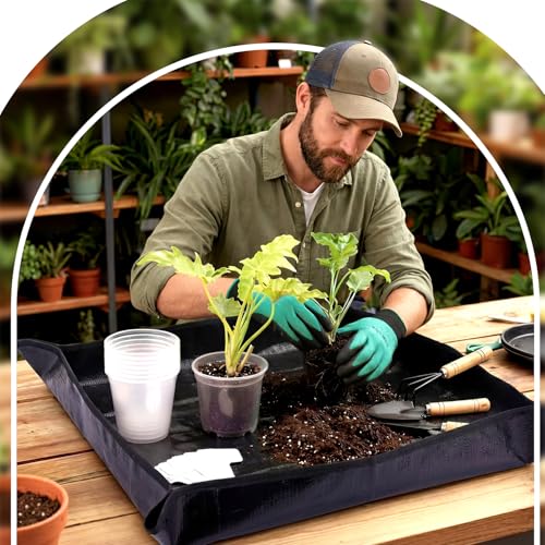 83 Pcs Garden Supplies Tools Kit, 5/6/7 Inch Clear Plastic Plant Pots with Transplanting Mat, Trowel Cultivator Rake Set, Label & Glove, Succulent Tools Gift for Plant Lovers Accessory