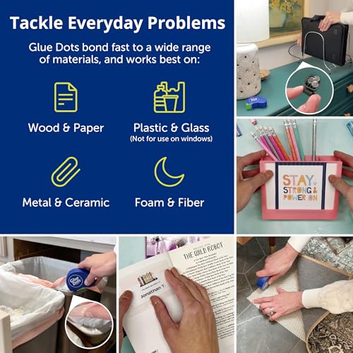 Glue Dots, Roll for everyday uses, 3-pack, ½”, .5 Inch, 900 Total Dots, Movable, Repositionable, Multi-Functional, Label Containers, Glue Stick and Tape Alternative, Clear 3 Pack