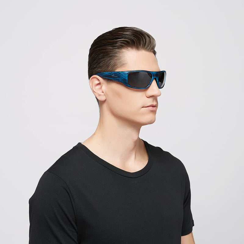 OhO Smart Glasses,Polarized Sunglasses with Bluetooth Speaker,Athletic/Outdoor UV Protection and Voice Control,Unisex(Grey Lens) Stripe Blue Frame-black lens