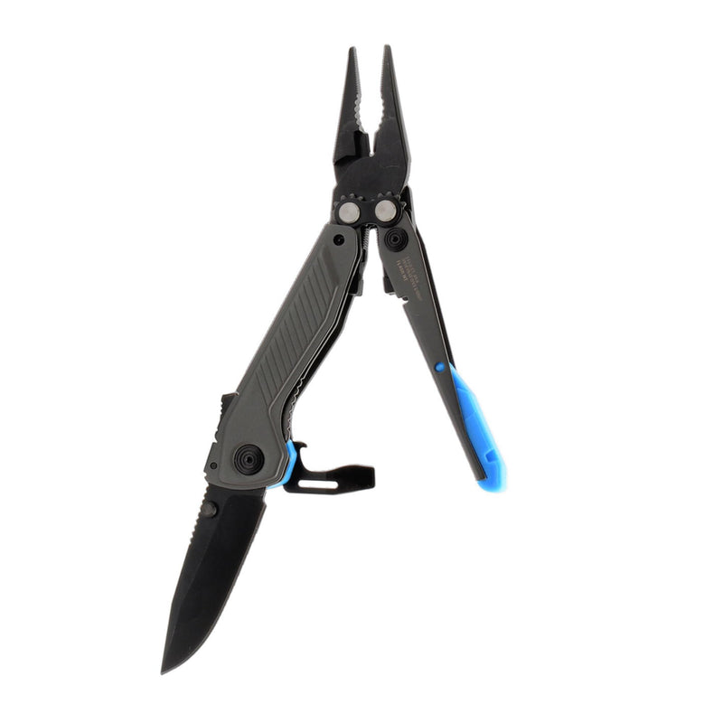 SOG Everyday Daily Solution EDC Flash MT Multi-Tool with CRYO D2 Steel Compact Pocket Size, 7 Tools, Stainless-Steel Housing, Urban Gray & Cyan One Size