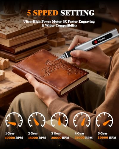 Updated Engraving Pen Ultimate Cordless Portable Tool for Artists & DIYers - Engrave 60+ Surfaces - Beginner Friendly - Rechargeable - Free 30 Bits & Mastery Guide
