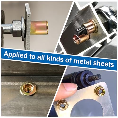 400Pcs SAE Rivet Nut Kit, UNC Threaded Insert Nutsert Set, 6-32 8-32 10-24 1/4"-20 5/16"-18 3/8"-16 Flat Head Carbon Steel Zinc Plated Rivnuts for Metal Sheet Fasteners SAE kits 400pcs