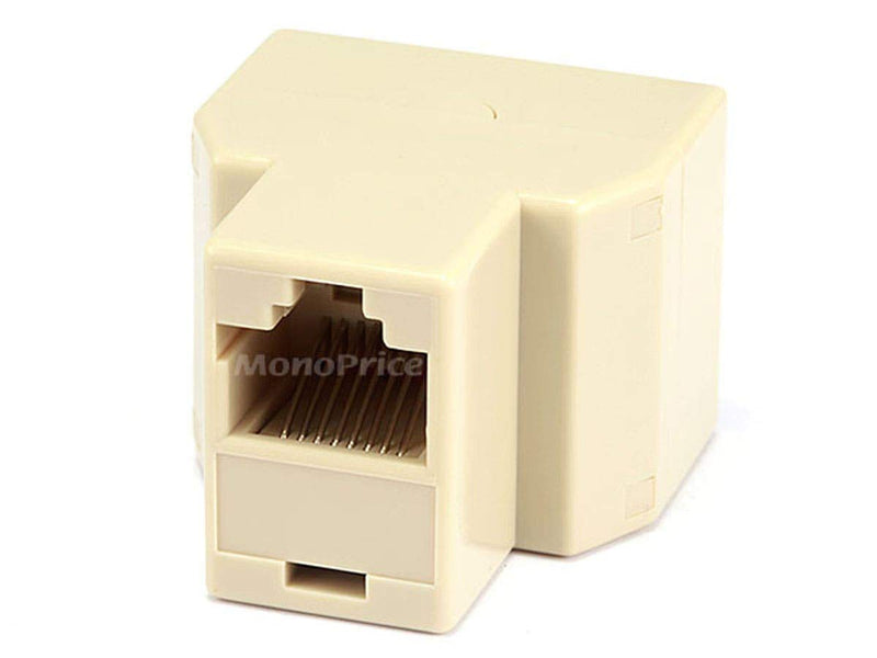 Monoprice RJ45 Modular T-Adapter - RJ45 Splitter, 8P8C, 1x Female to 2x Female, Straight, Beige 1 Count (Pack of 1)