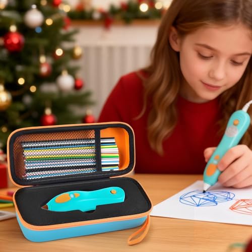 GWCASE Foam Insert Case for 3Doodler Start+ Essentials 3D Pen, Blue Blue With Orange Zipper