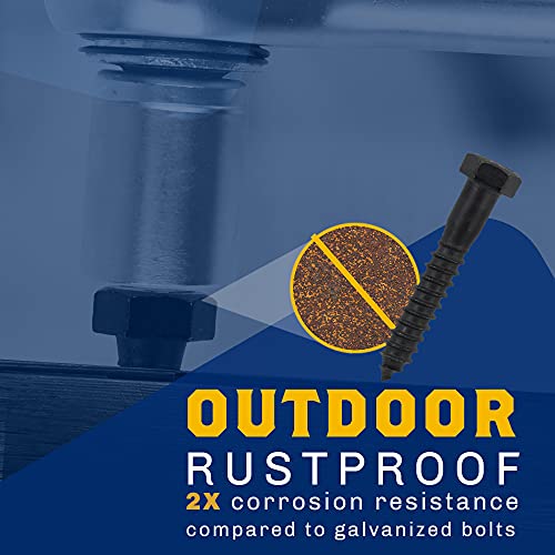 1/2" x 3”, 25-Piece Black Lag Bolts, Rustproof 4-Layer Ceramic BLAKOTE, 2X Protection of Galvanized Lag Screws, for Decks Pergolas by Makers Bolt 1/2 x 3