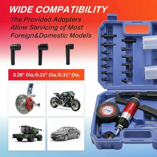 Handheld Vacuum Pump Brake Bleeder Kit, Multi-Functional Vacuum & Pressure Tester Set with Gauge, Hoses, Adapters and Fluid Reservoirs, for Automotive Brake, Clutch and Fluid Extraction ((23PC-Blue)) (23PC-Blue)