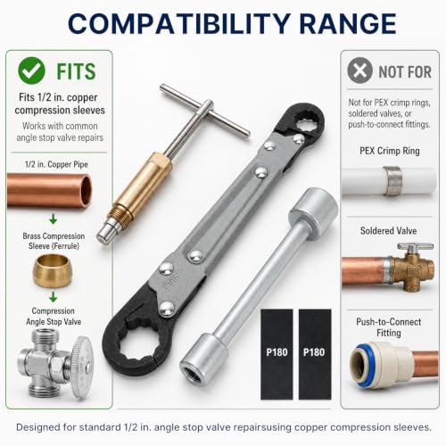 HOLDLY Angle Stop Wrench Kit with 1/2-Inch Compression Sleeve Puller Silver Gray