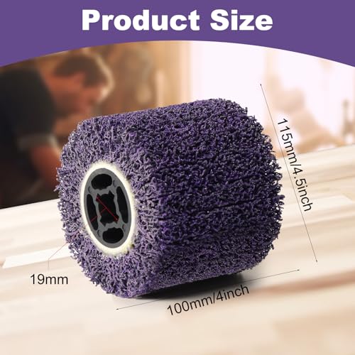 Rocaris 2 Pcs Abrasive Drawing Wheel Drum, 4.5"×4" Wire Drawing Polishing Burnishing Wheels, Buffing Wheels for Wood Metal Surface Polishing, Purple