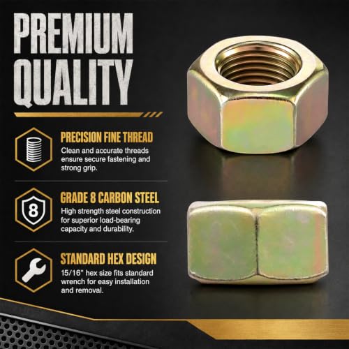 50 Pcs 5/8"-18 Hex Nuts, Grade 8 Yellow Zinc Plated Carbon Steel