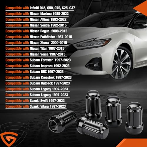 20Pack M12x1.25 Lug Nuts, 12x1.25 Wheel Lug Nuts for Infiniti Nissan Subaru Black 20