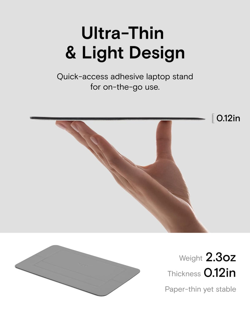 MOFT Laptop Stand for Desk, Adhesive Airflow Laptop Cooling Riser for Heat Dissipation with 2 Adjustable Viewing Angles, Foldable & Portable Computer Stand Compatible with Laptops 11"-16", Cool Grey Adhesive Version-Air Flow