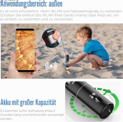 Wireless Digital Microscope, Skybasic 50X to 1000X WiFi Handheld Endoscope Camera Magnifier 1080p FHD 2.0MP 8 LED Compatible with iPhone iOS Android iPad Windows Mac