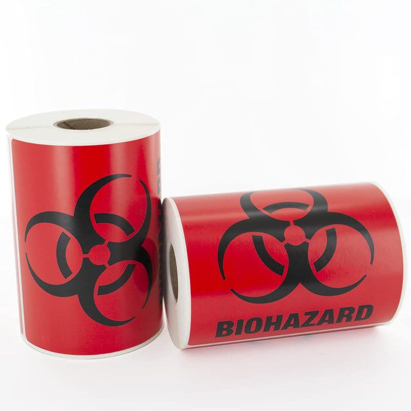 LabelValue Biohazard Labels, 4 x 4 Inch Square, Bright Red Warning Stickers, Permanent Adhesive, 250 Labels per Roll - Safety and Compliance Labeling for Medical and Laboratory Use