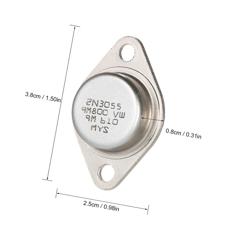 Pack of 5 Power Transistors Diameter 4 mm / 0.16 Inch 2N3055 Transistors 15A 100V Metal Housing Nut Washing Transistors NPN High Performance Transistor for Power Supply Circuits Series and Shutdown