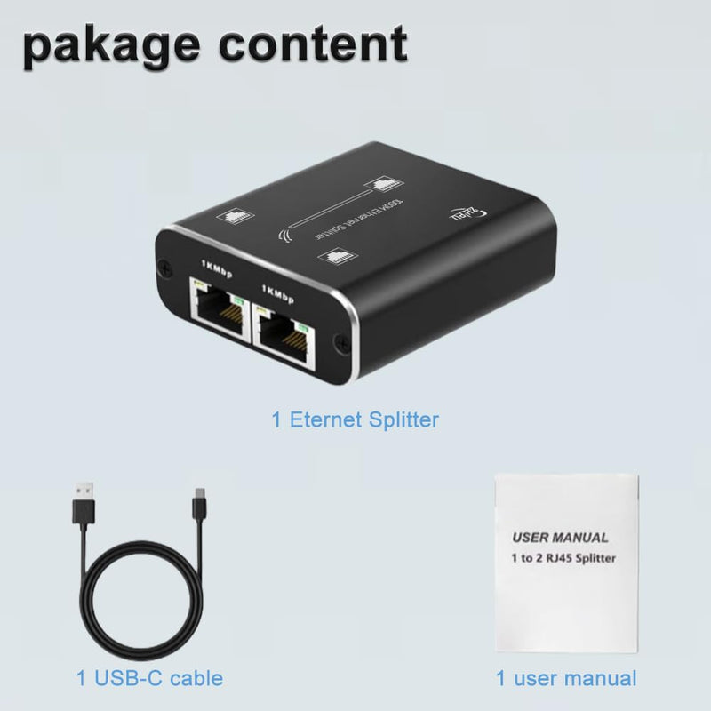 3 Port Ethernet Splitter - 1 in 2 Out High Speed 1000Mbps Gigabit Ethernet Splitter with USB Power Cable for Cat5/5e/6/7/8 Cable 3 Port Ethernet Splitter