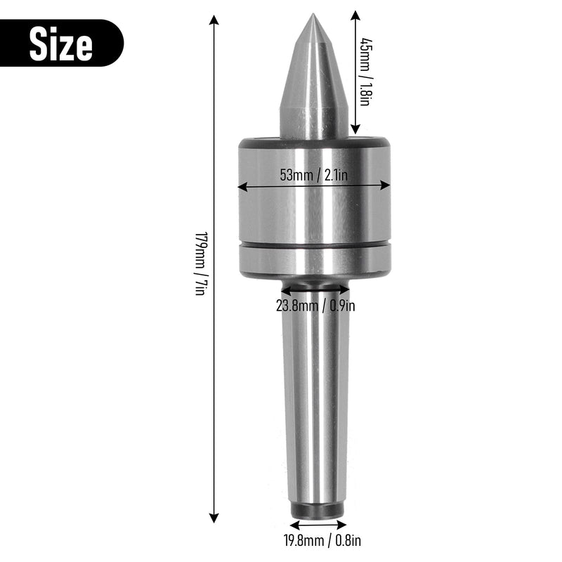 Revolving Center, MT3 T10 Alloy Tool Steel, Rotating Morse Taper Tailstock and Lathe Woodworking Tool