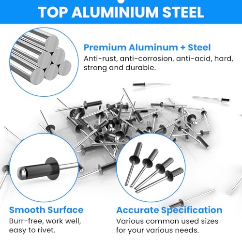 SDTC Tech 400pcs Black Pop Rivets Assortment Kit Black-400p