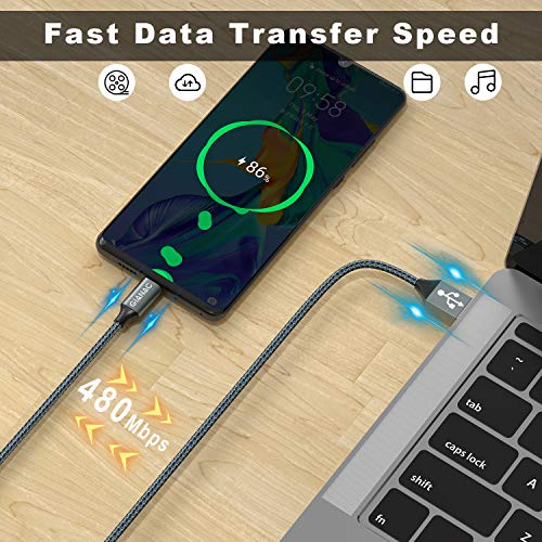 Gianac USB Type C Cable, 2 Pack 2 m + 2 m, 3 A USB C Charging Cable and Data Cable Nylon Braided Fast Charge Sync Fast Charging Cable for Samsung S10/S9/S8+, Huawei P30/P20/P10, Google Pixel, Xperia XZ | USB A to USB C Fast Charging Cable for iPhone 17...