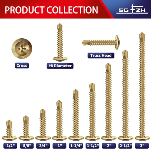 #8 x 2-1/2"Sheet Metal Screws 250Pcs Bronze 410 Stainless Steel Truss Head Tek Screws Fast Self Tapping Screws by SG TZH 250 #8 x 2-1/2"