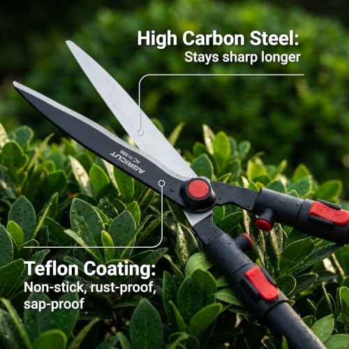 AGRICUT Telescopic Hedge Shears – Heavy Duty Garden Shears with Patented Wavy Blade, High Carbon Steel, Extendable Aluminium Handles 700-930mm – For Precision Trimming of Tall Hedges Wavy Blade (Telescopic)