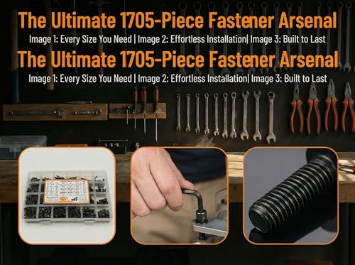 1705 Pcs Machine Screw Assortment Kit, M2-M5 Metric Bolts and Nuts Kit with Lock and Flat Washers, Hex Button Head 10.9 Alloy Steel Cap Screw Set with Allen Wrench