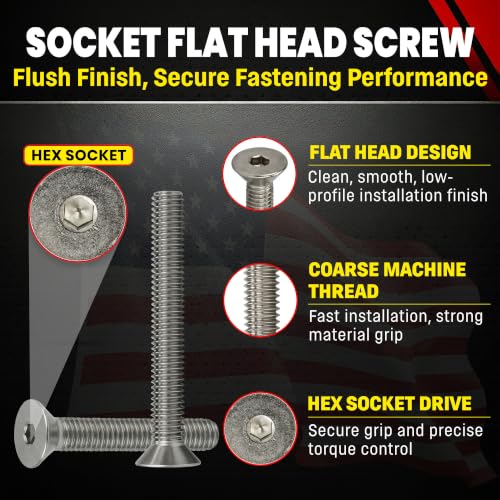Stainless 3/8-16 x 3 (3/4" to 3" Available) Socket Flat Head Screws, Full Thread, Hex Drive, Stainless Steel 18-8, Coarse Thread (3/8-16 x 3) 3/8-16 x 3"