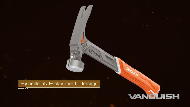 VANQUISH 17 oz Framing Hammer, Straight Claw Hammer with Magnetic Nail Holder, Rip Claw Hammer with Milled Face & Shock Absorbing Grip, Heavy Duty One-piece Forged Hammer 0527
