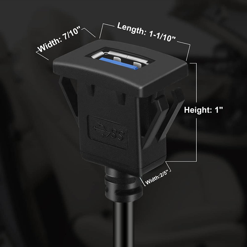 5 Pack Square Single Port USB 3.0 Car Mount Flush Cable USB 3.0 Panel Flush Mount Extension Cable Waterproof for Car Truck Boat Motorcycle Dashboard 3ft 5