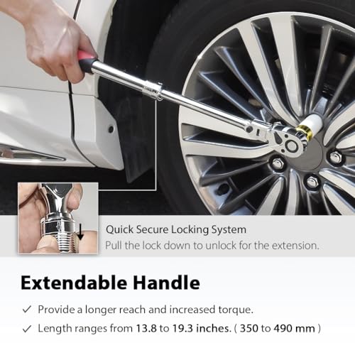 FIRSTINFO 1/2" Drive Extendable Ratchet Wrench, 72-Tooth Flex-Head Locking 1/2-Inch Drive